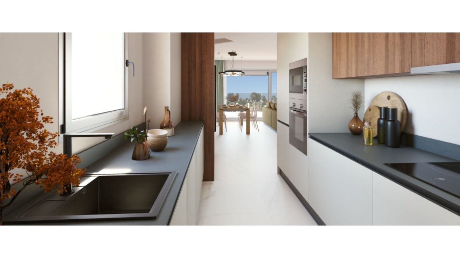 08 modern open plan kitchen with city view